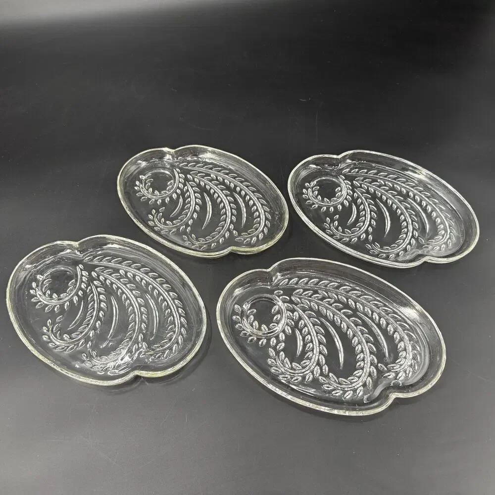 set of 4 vintage Federal Glass Homestead Snack Plates glassware serving dish